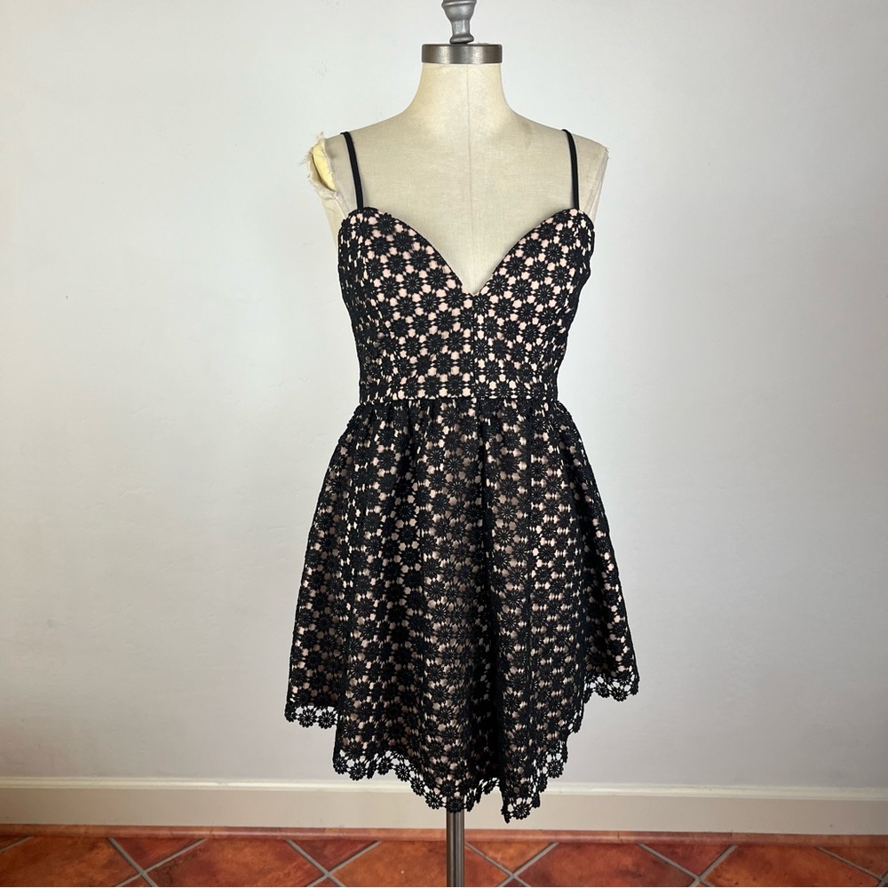 NBD Black Lace Mini Dress with Nude Lining